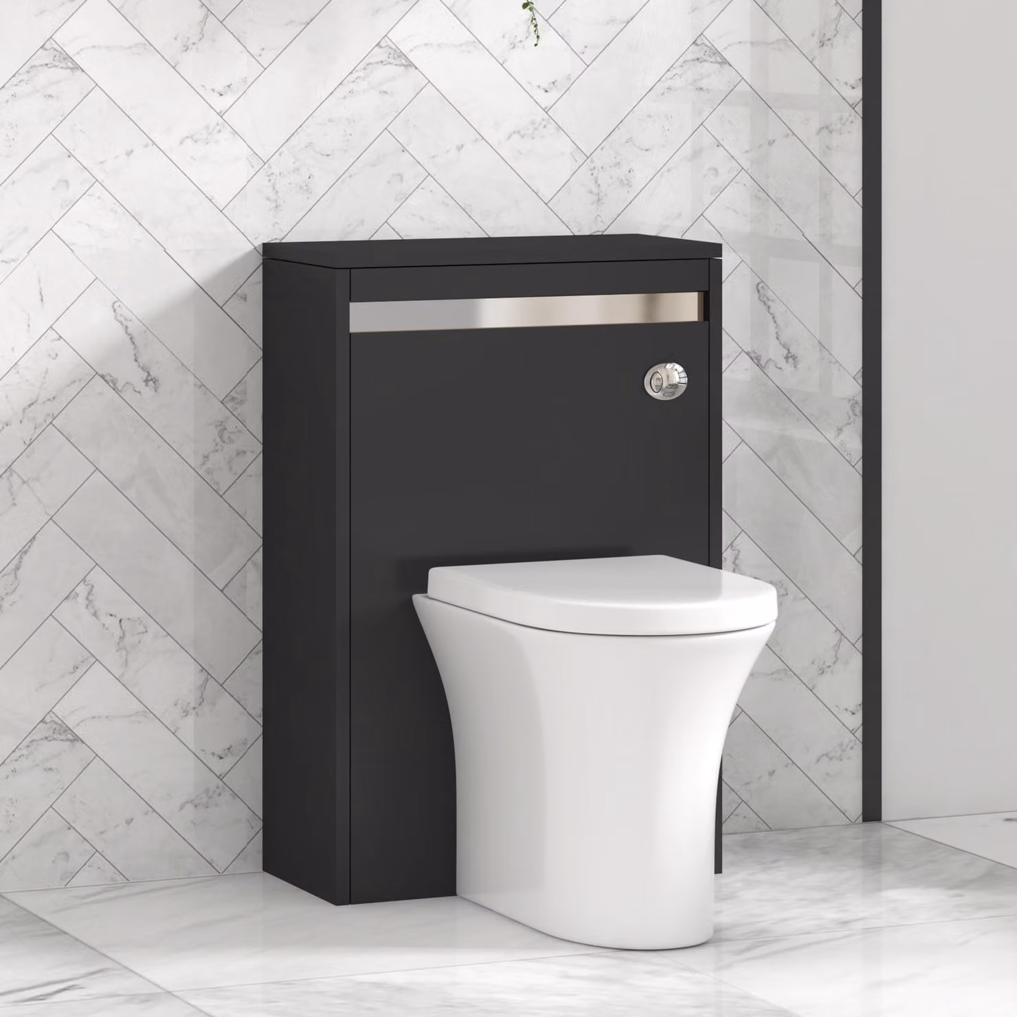 Orion Matt Obsidian Black BTW WC Unit with Breeze Rimless Toilet Pan, Seat and Cistern, Width: 54 cm