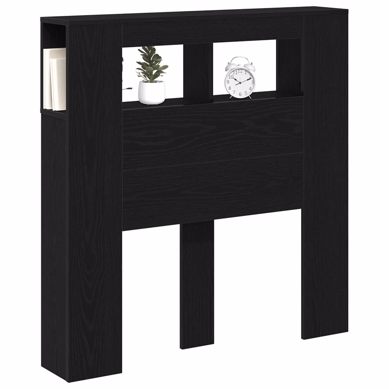 Berkfield Home Storage Headboard with LED Lights in Black Oak, W: 103.5 cm, D: 18.5 cm, H: 103.5 cm – 2