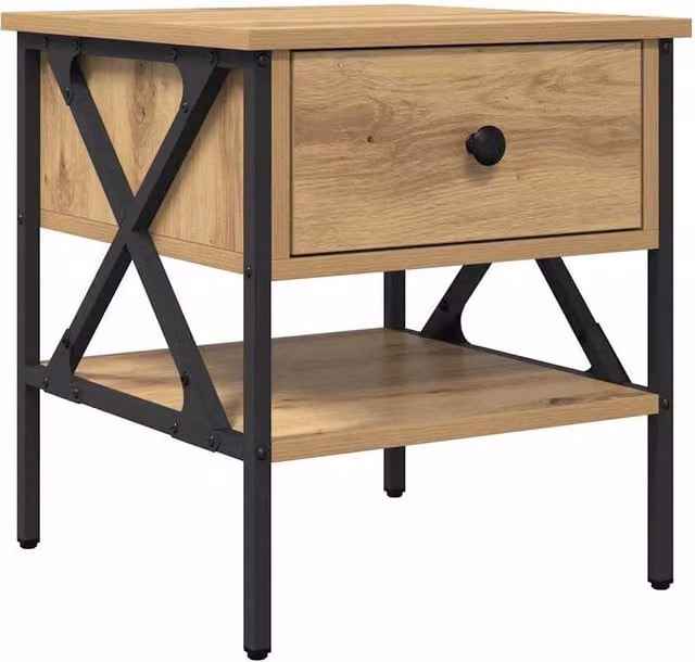 Berkfield Home Artisan Oak Bedside Table in Beige, W/D/H: 40 x 42 x 45 cm