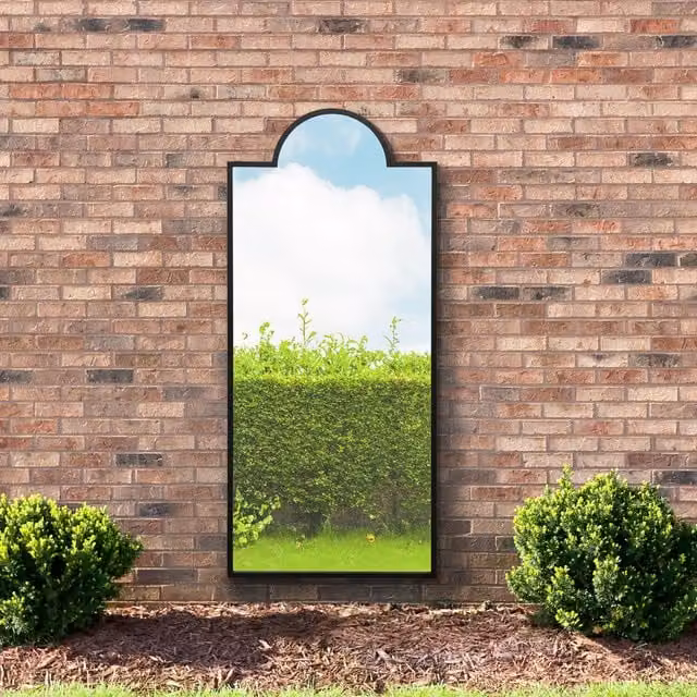 MirrorOutlet The Genestra Crown Modern Hanging Garden Mirror in Black, Height: 170 cm