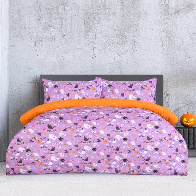 Smart Living Celestial Halloween Reversible Microfibre Duvet Cover and Pillowcases, Lilac, W/D/H: 90 x 200 cm