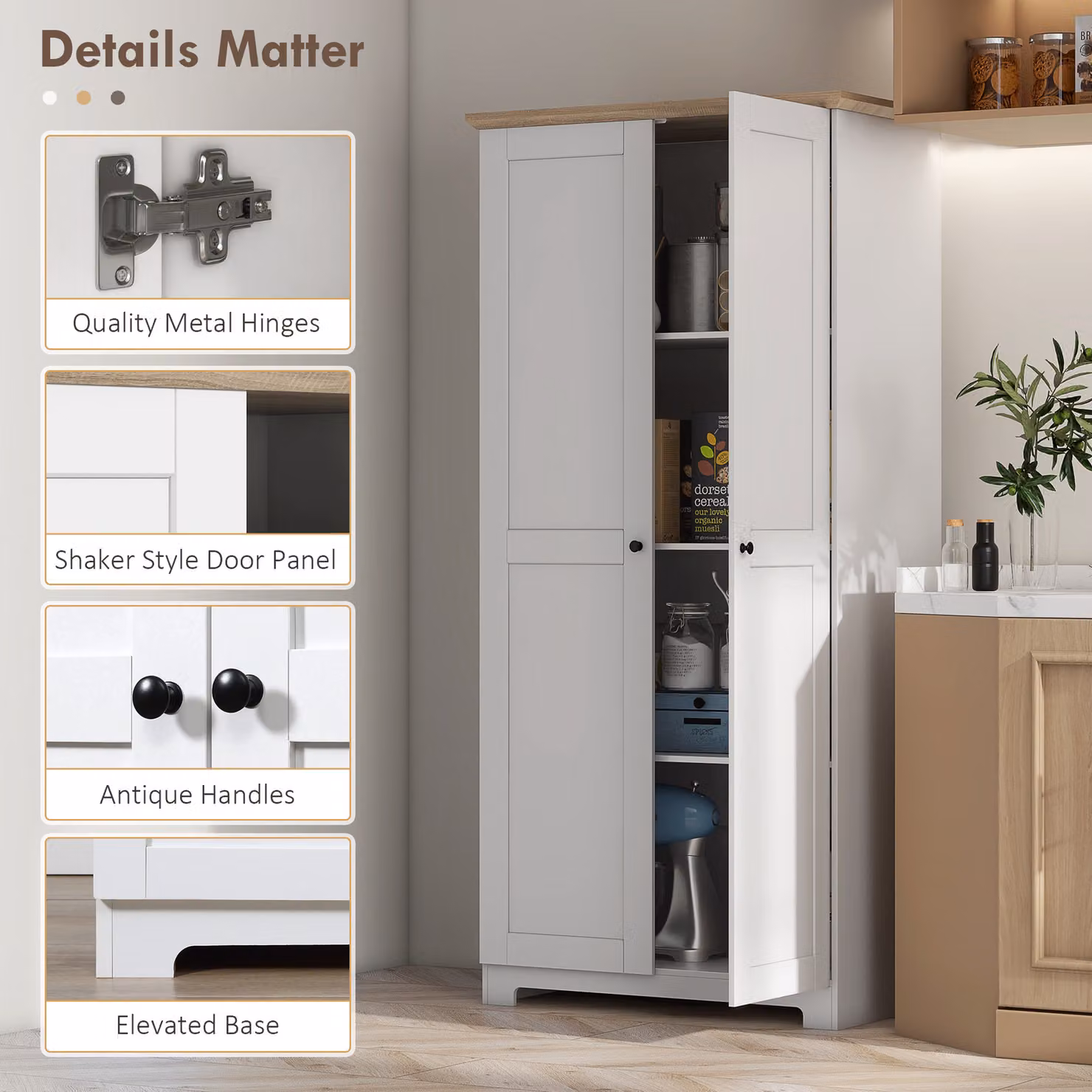 HOMCOM White Wooden Tall Storage Cabinet with 2 Hinged Doors and Internal Shelves, H 172 x W 80 cm – 3