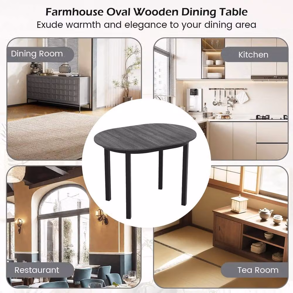 VOGREX Grey Rubberwood Oval Dining Table, W: 110 cm, D: 110 cm, H: 77 cm – 6