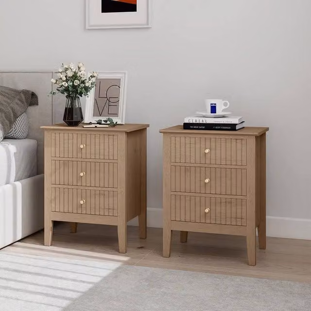 Melody Maison Pair of 3 Drawer Bedside Tables in Light Brown