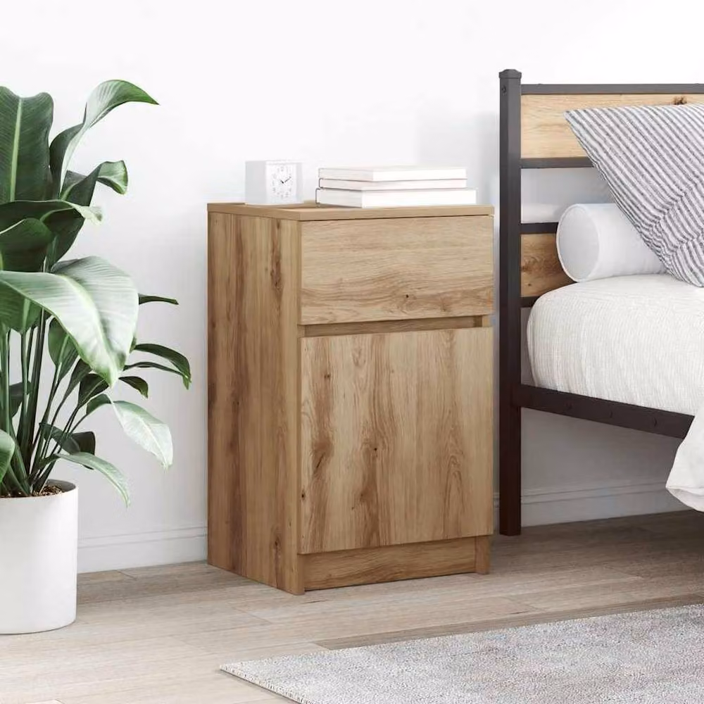 Berkfield Home Artisan Oak Bedside Cabinet in Brown, W/D/H: 39 x 35 x 65 cm – 2