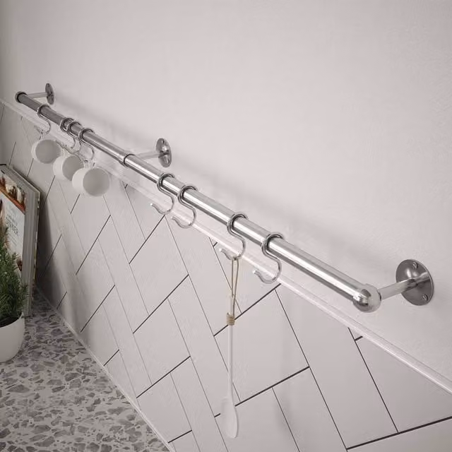 Rothley Adjustable Easy Fit Kitchen Utensil Rail Kit with Brass in Silver, 100cm – 1