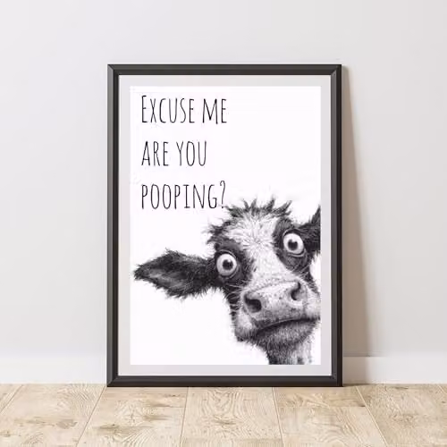60 Second Makeover Quirky Cow Animal Print Bathroom Wall Art Poster, Black, W: 21.0 cm, H: 29.7 cm