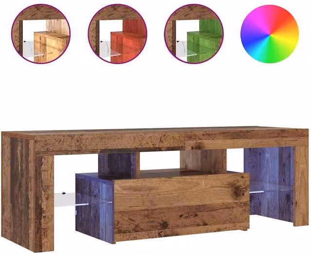 Berkfield Home Modern TV Cabinet with LED Lights in Old Wood Brown, W: 120 cm, D: 40 cm, H: 36.5 cm – 1