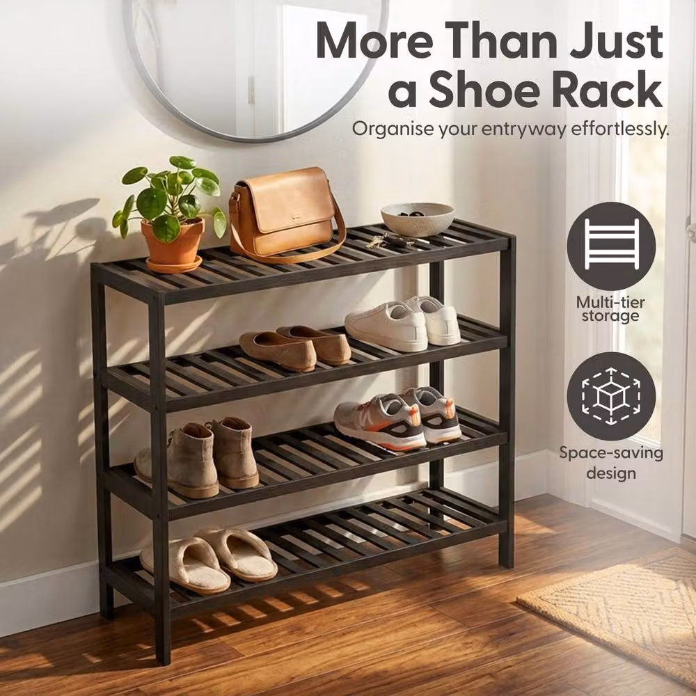 Keplin 4-Tier Bamboo Shoe Rack in Black – 3
