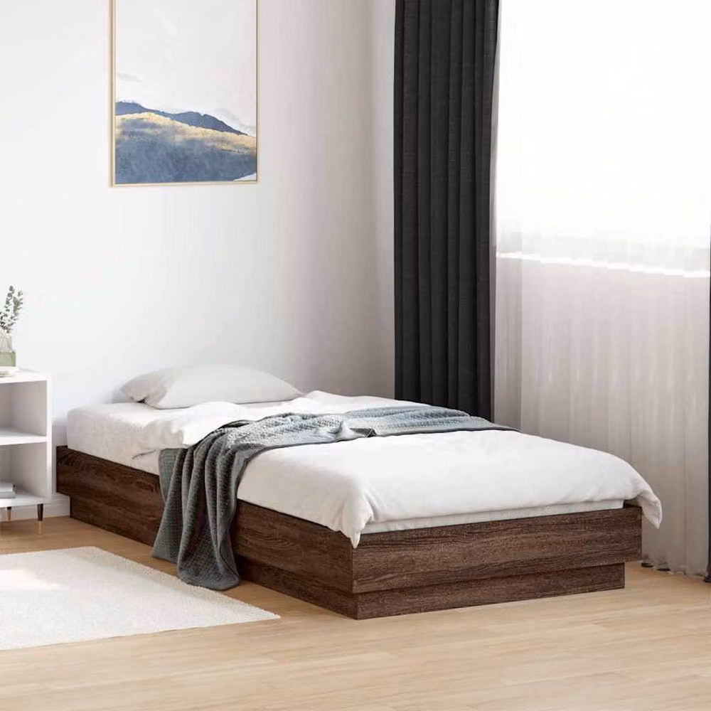 Berkfield Home Durable Single Bed Frame in Brown Oak, W/D/H: 90 x 190 cm – 2