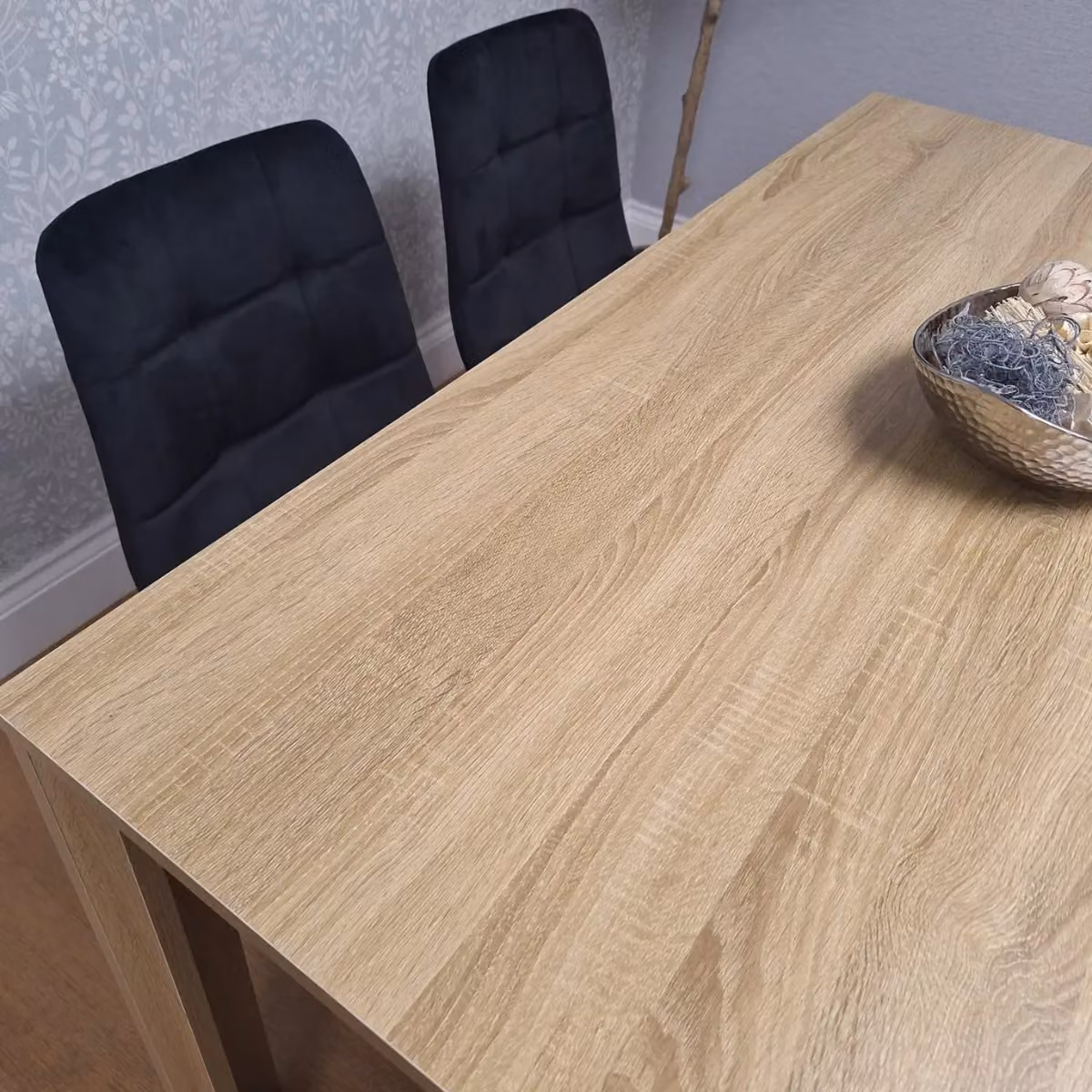 Kosy Koala Modern Oak Effect Dining Table Set with 4 Black Velvet Chairs in Brown – 3