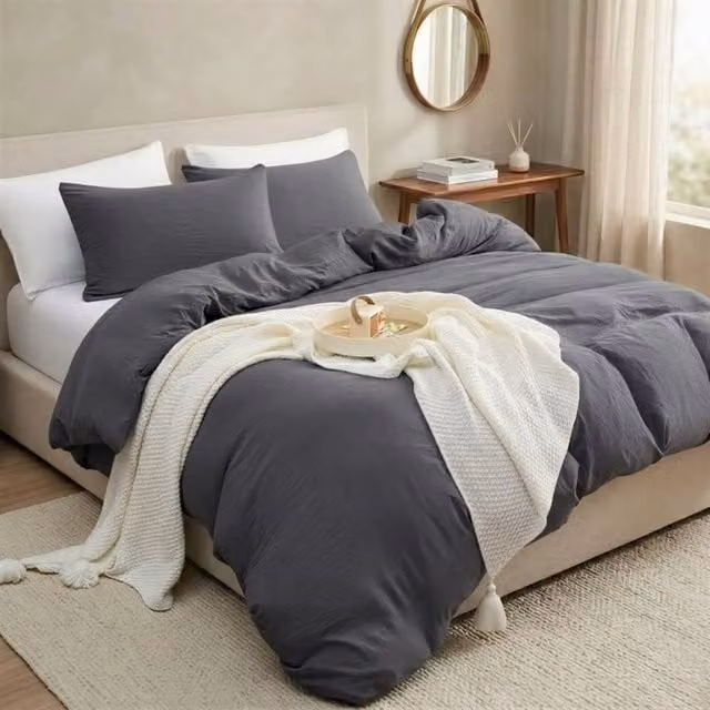 Pamposh Grey Microfibre Duvet Cover Set, W: 180 cm x L: 200 cm