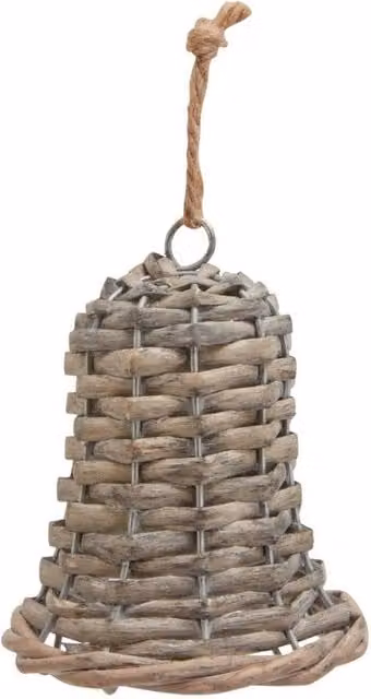KDMD Noel Collection Small Brown Wicker and Ceramic Bell Hanging Pendant Decoration