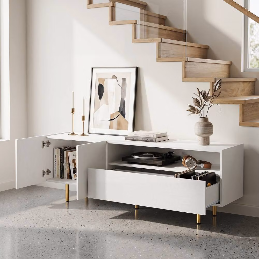 Costway Modern White TV Stand with 2 Doors and Drawer for TVs up to 153 cm – 6