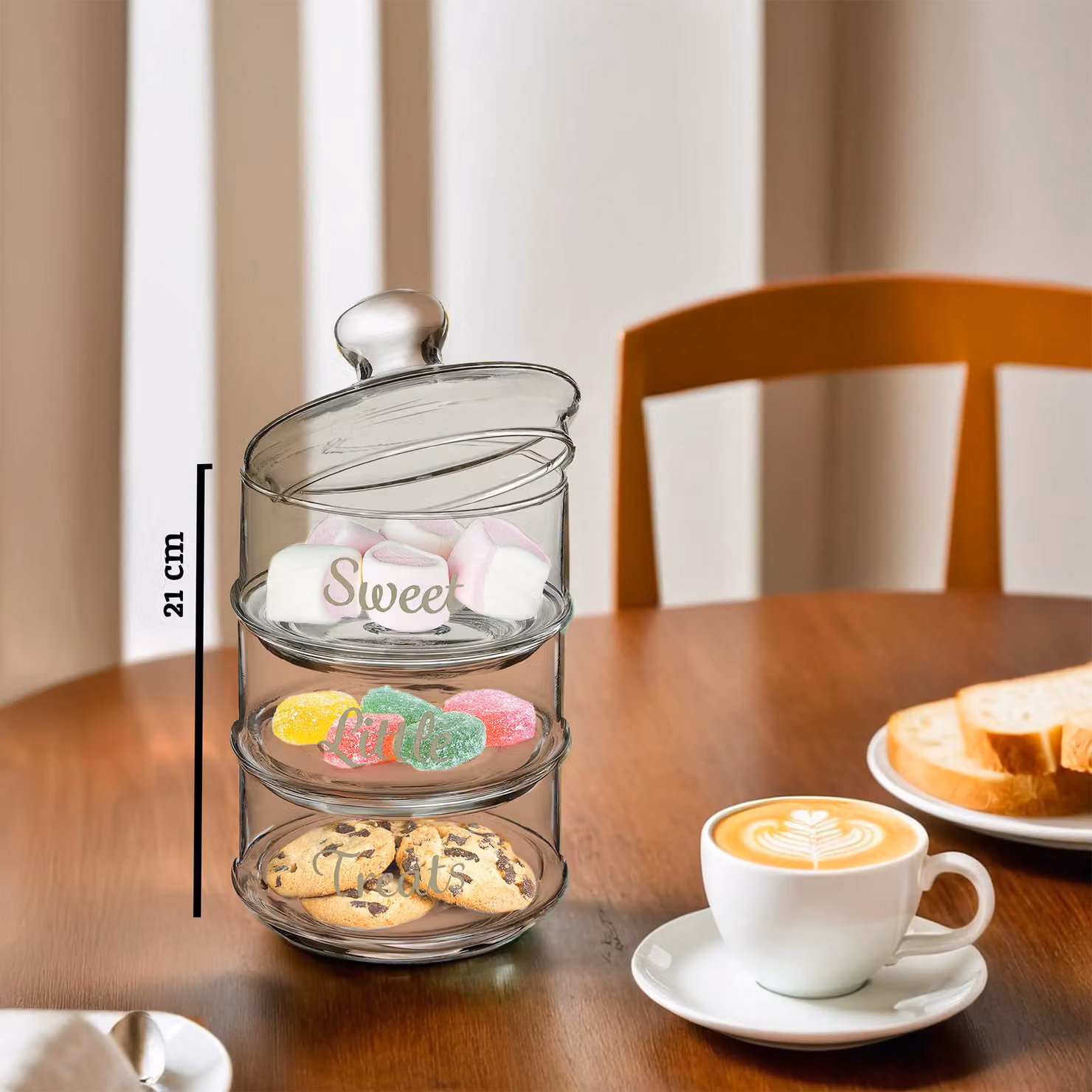 Orsina 3-Piece Stackable Glass Storage Jar Set with Airtight Bamboo Lids in Transparent and White – 3