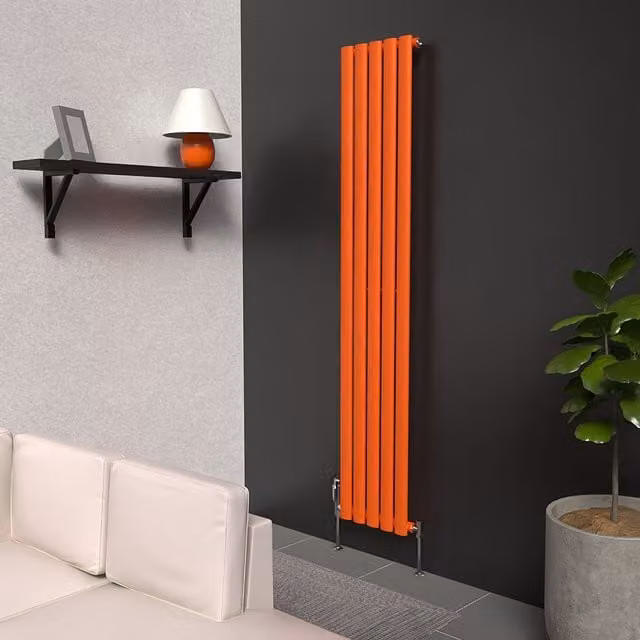 Lux Heat Oval Coloured Vertical Radiator in Sunburst Orange, H 160 cm x W 30 cm
