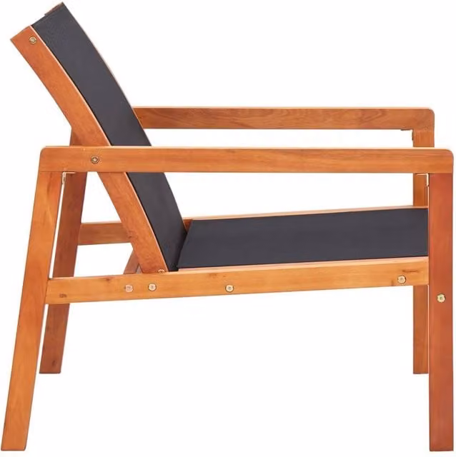 Berkfield Home Durable Garden Lounge Chair in Black Solid Eucalyptus Wood and Textilene, W/D/H: 77.5 x 60.0 x 83.5 cm – 1