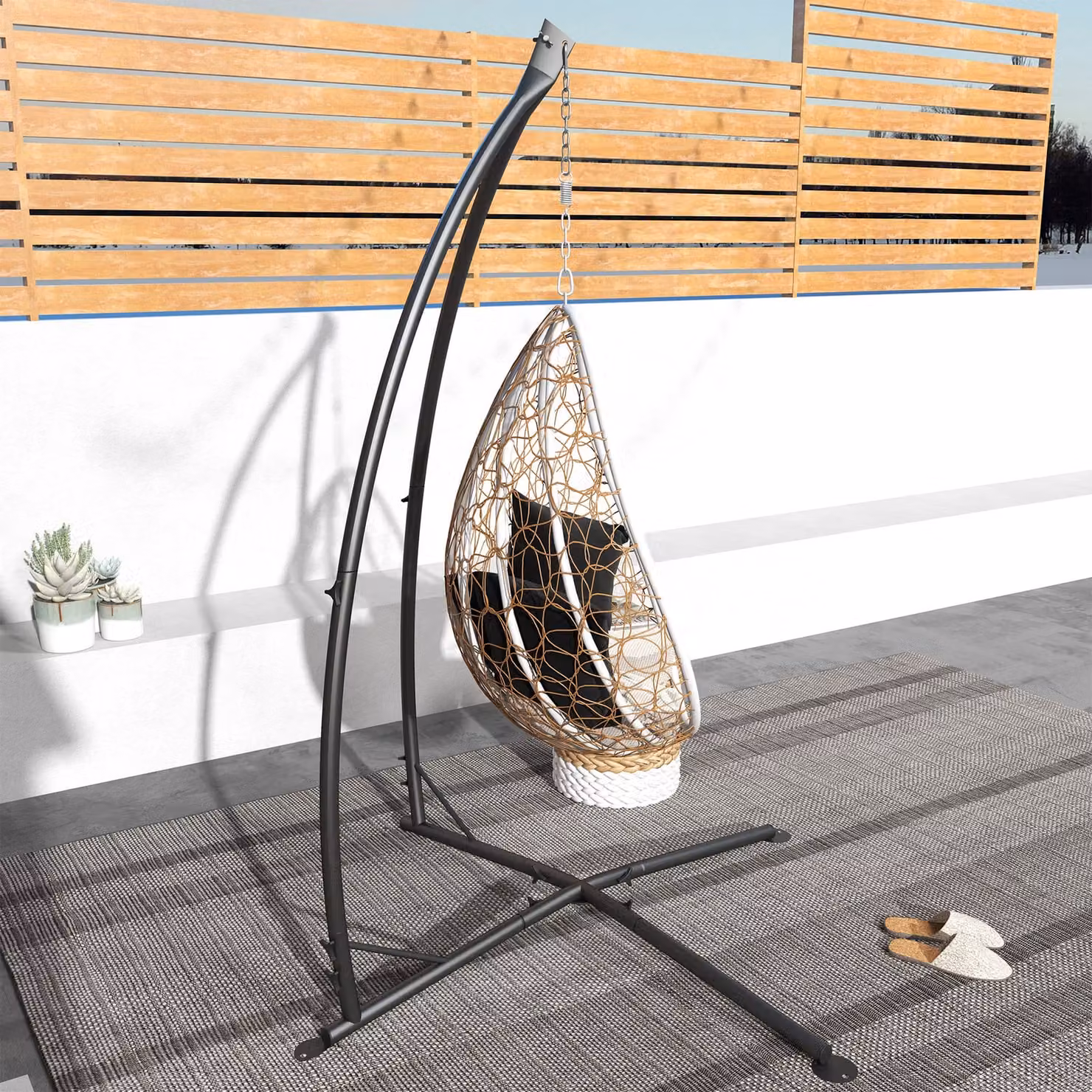 Outsunny Heavy Duty Metal Hammock Chair Stand with Chain in Black – 5