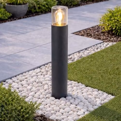 CGC Lighting Bluebell Modern Outdoor Post Bollard Light in Grey with Smoky Glass Diffuser