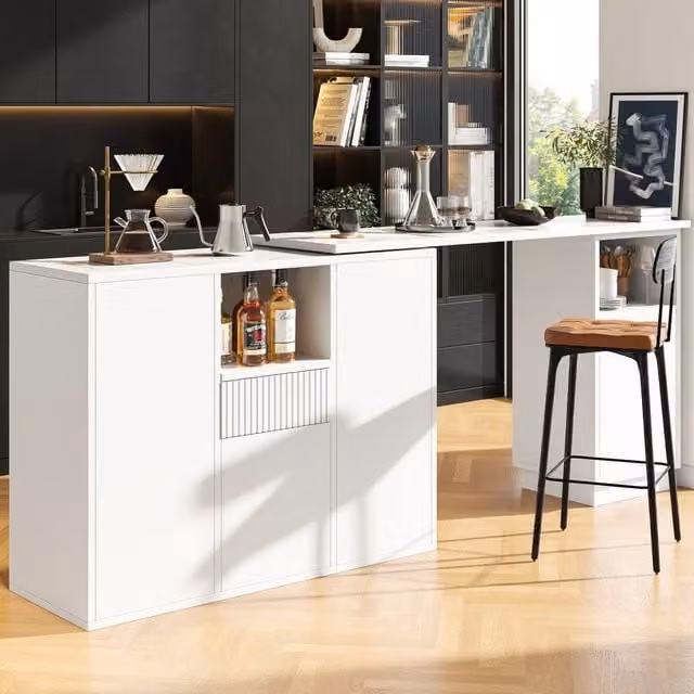 Rolipo 360 Swivel Bar Table with Marble Effect Top and Storage in White – 1