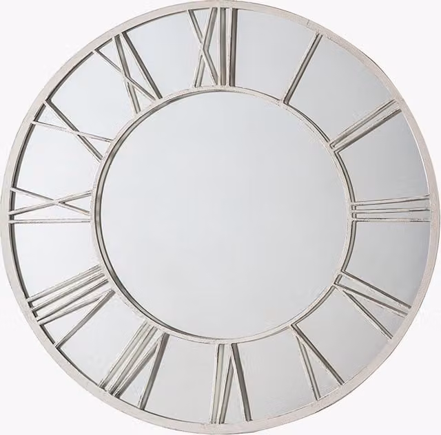 Perch & Parrow Tick Tock Round Outdoor Mirror in Distressed White