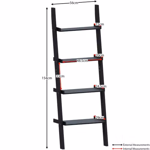 Vida Designs York 4 Tier Ladder Bookcase, Black, H 154 x W 56 x D 29 cm – 2