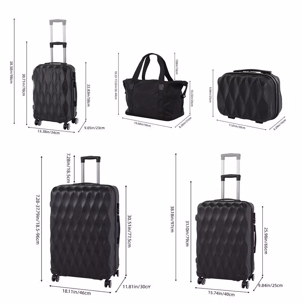 SHEONLY 5-Piece Lockable Travel Suitcase Set in Black – 3