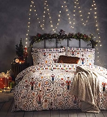 Furn Nutcracker Christmas Duvet Set and Pillowcase in Multicolour Cotton Blend