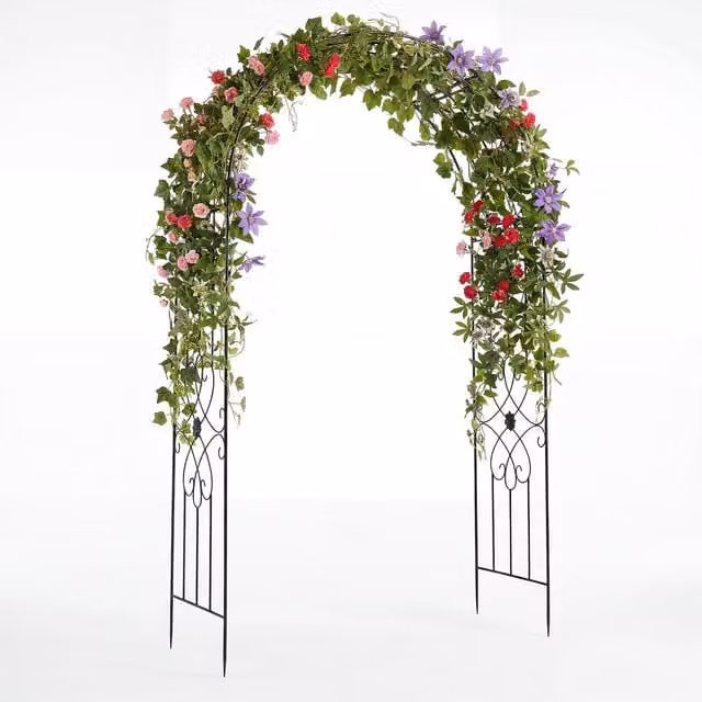 Costway Black Metal Garden Arbor Trellis with Ground Stakes