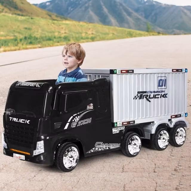 Costway Black Electric Ride-On Kids Semi-Truck RC Car