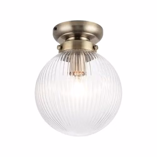 Cosylyte Finley Classic Ribbed Glass Flush Ceiling Light with Brushed Bronze Base, IP44 Rated, E27, Transparent – 1