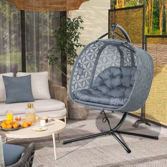 Outsunny Double Cushioned Hanging Swing Chair in Grey
