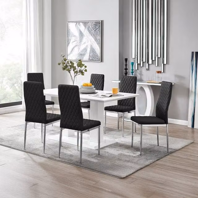 FurnitureboxUK Imperia High Gloss Rectangular Dining Table and 6 Milan Chairs Set in Black and White