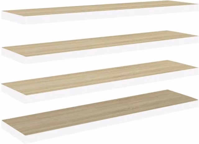 Berkfield Home Set of 4 Floating Wall Shelves in Oak and White, W/D/H: 90 x 23.5 x 3.8 cm