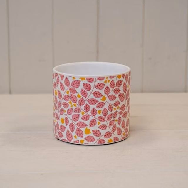 KDMD Modern Round Floral Leaf Plant Pot in Pink for Tabletop Use