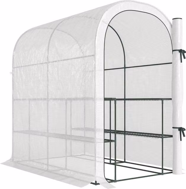 Outsunny White Walk-in Greenhouse with Shelves and Roll-up Door, W/D/H: 123 x 187 x 189 cm – 1
