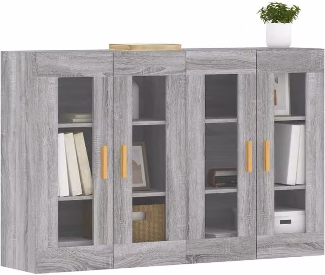 Berkfield Home Set of 2 Wall Mounted Cabinets in Grey Sonoma with Glass Doors – 1