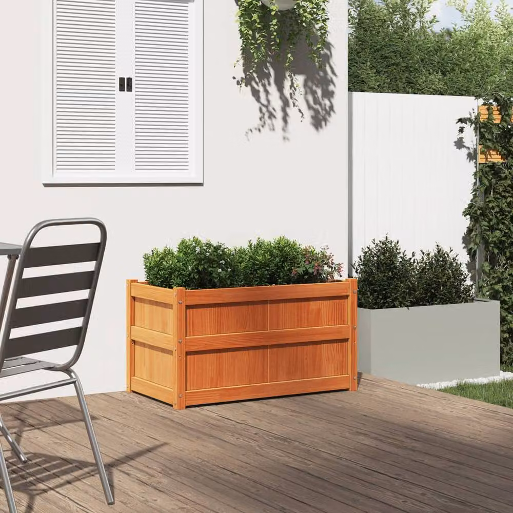 Berkfield Home Garden Planter in Wax Brown, Solid Wood Pine, W/D/H: 90 x 50 x 50 cm – 3