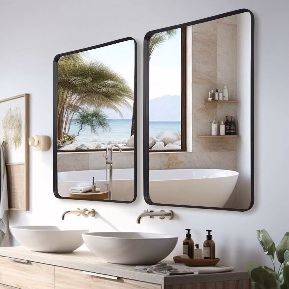 PAWNORA Modern Rectangular Wall-Mounted Mirror in Black and Transparent, W: 100 cm, H: 70 cm – 4