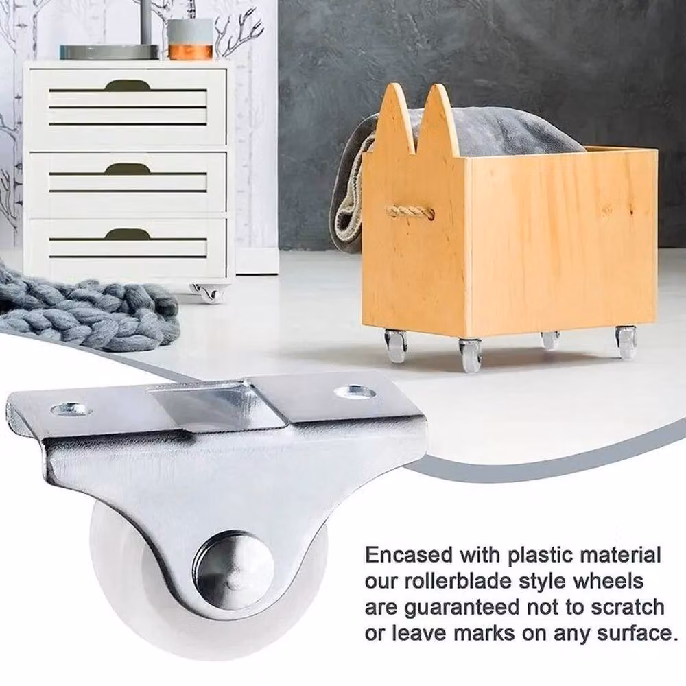 FLAVORA 12-Piece Set of Silver and White Fixed Castor Wheels with 25mm Rail and Steel Plate – 3
