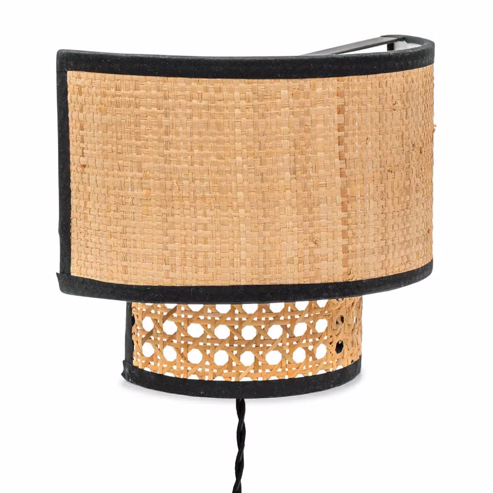 ValueLights Plug In Easy Fit Natural Rattan Wall Light in Brown – 2