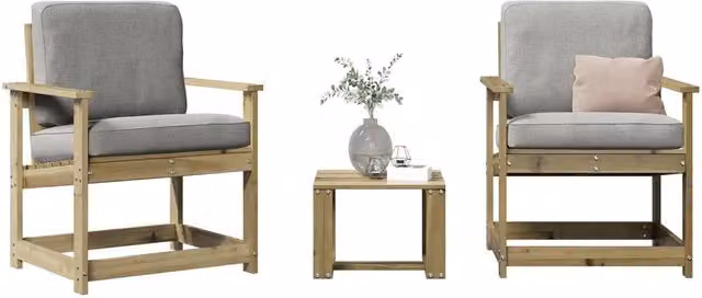 Berkfield Home 3 Piece Garden Lounge Set in Brown Treated Pine Wood with Cushions