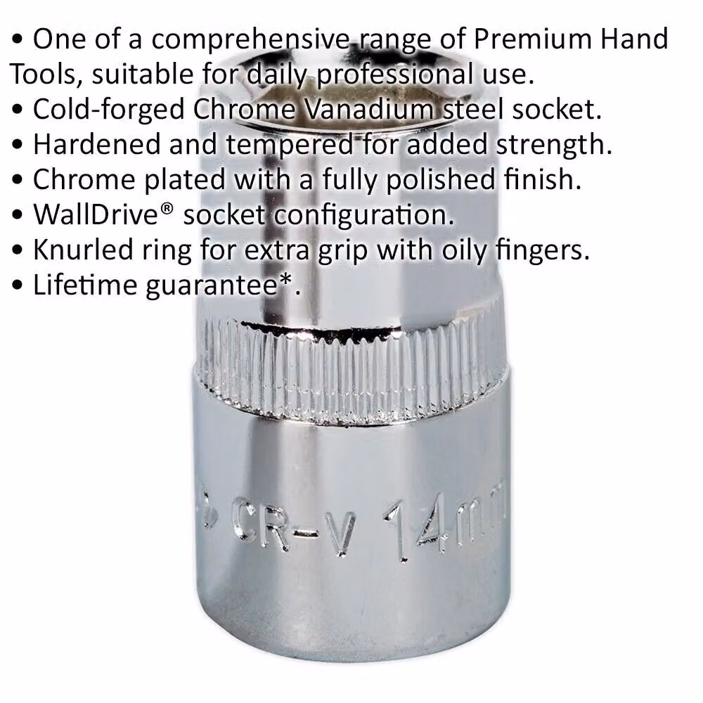 Loops 14mm Forged Steel Drive Socket with 1/2 inch Square Drive in Silver Chrome Vanadium – 2