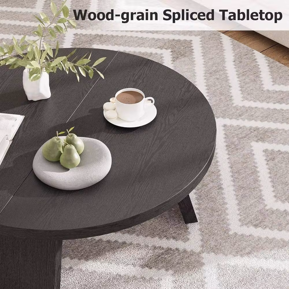 KORVIXA Round Black Coffee Table with Matt Finish, Diameter: 100 cm, Height: 40 cm – 4