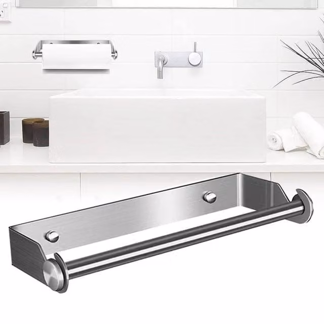 FLAVORA Stainless Steel Wall Mounted Towel and Paper Roll Holder in Silver, W: 180 cm, D: 180 cm, H: 180 cm