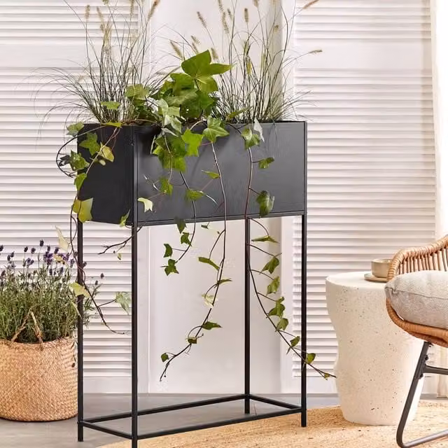 Wyld and Coco Black Metal Raised Planter Box W/D/H: 100 x 30 x 30 cm – 1