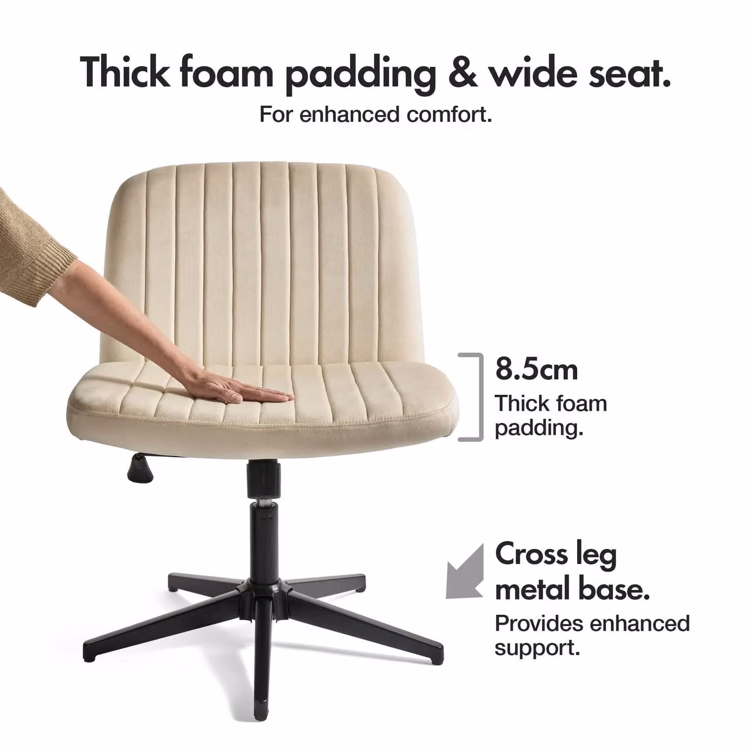 VonHaus Dawson Velvet 360 Swivel Home Office Task Chair in Beige – 2