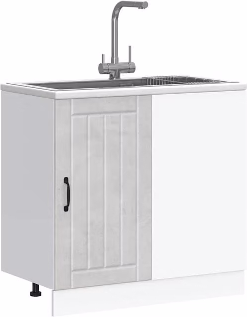 Berkfield Home Lucca Freestanding Kitchen Sink Unit in Matt Concrete Grey MDF