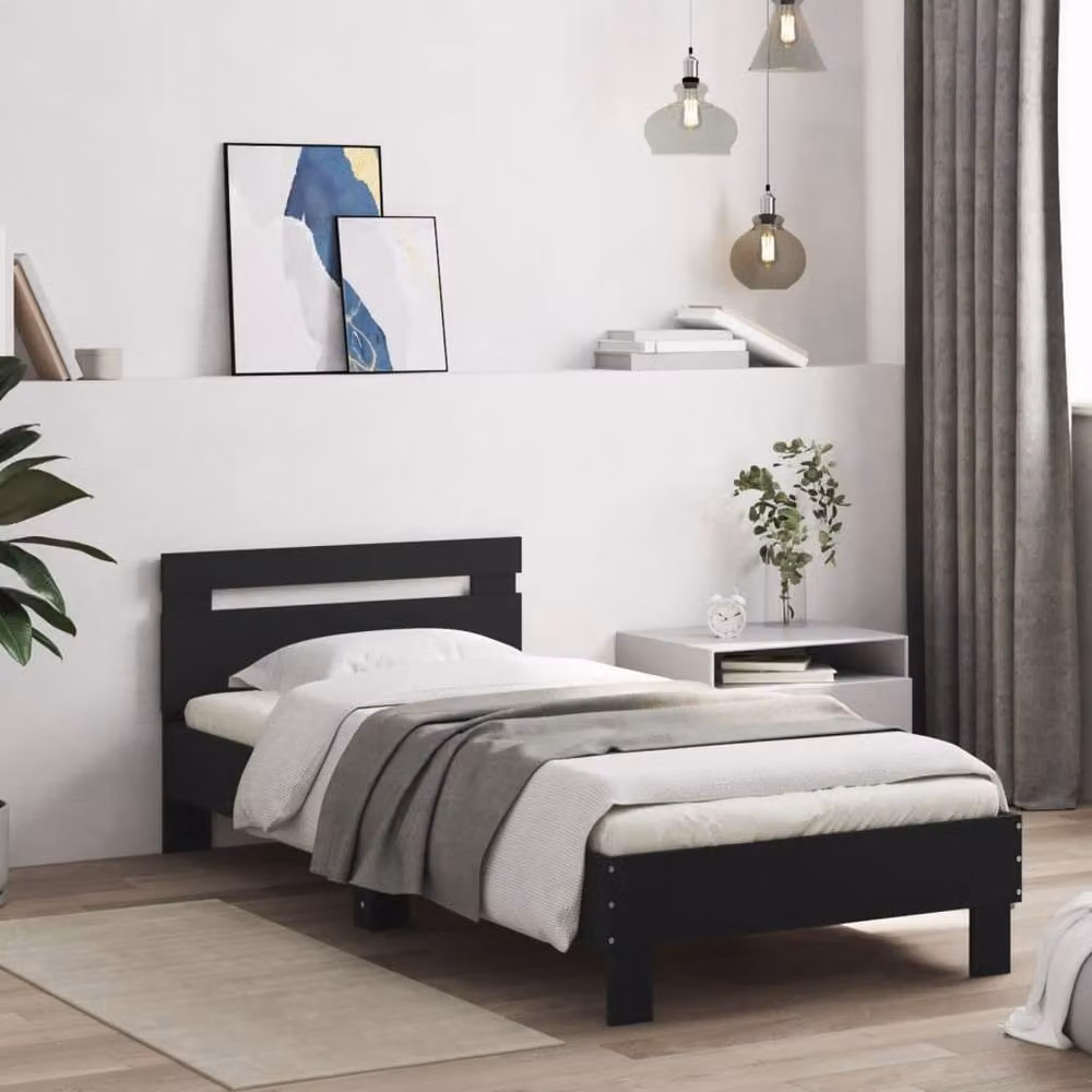 Berkfield Home Small Single Bed Frame with Headboard in Black, W: 75 cm, L: 190 cm – 2