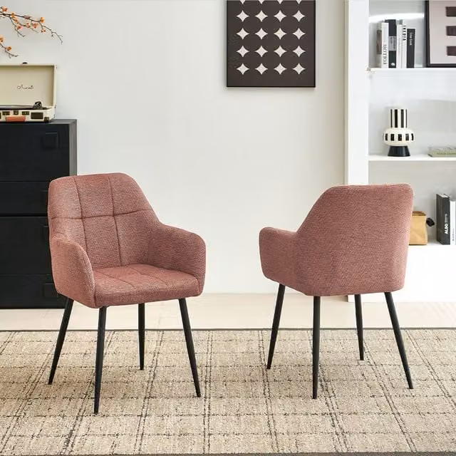 SONARA Modern Set of 2 Dining Chairs with Red Fabric Upholstery and Metal Legs – 1
